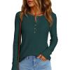 imagePRETTYGARDEN Womens Long Sleeve Waffle Knit Shirts 2025 Fall Casual Button Up Henley V Neck Tunic Tops Loose Fit Basic TeesDark Green
