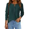 imagePRETTYGARDEN Womens Long Sleeve Waffle Knit Shirts 2025 Fall Casual Button Up Henley V Neck Tunic Tops Loose Fit Basic TeesDark Green