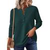 imagePRETTYGARDEN Womens Long Sleeve Waffle Knit Shirts 2025 Fall Casual Button Up Henley V Neck Tunic Tops Loose Fit Basic TeesDark Green