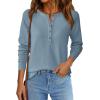 imagePRETTYGARDEN Womens Long Sleeve Waffle Knit Shirts 2025 Fall Casual Button Up Henley V Neck Tunic Tops Loose Fit Basic TeesDusty Blue