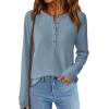 imagePRETTYGARDEN Womens Long Sleeve Waffle Knit Shirts 2025 Fall Casual Button Up Henley V Neck Tunic Tops Loose Fit Basic TeesDusty Blue
