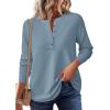 imagePRETTYGARDEN Womens Long Sleeve Waffle Knit Shirts 2025 Fall Casual Button Up Henley V Neck Tunic Tops Loose Fit Basic TeesDusty Blue