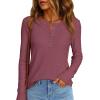 imagePRETTYGARDEN Womens Long Sleeve Waffle Knit Shirts 2025 Fall Casual Button Up Henley V Neck Tunic Tops Loose Fit Basic TeesMauve