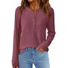 imagePRETTYGARDEN Womens Long Sleeve Waffle Knit Shirts 2025 Fall Casual Button Up Henley V Neck Tunic Tops Loose Fit Basic TeesMauve