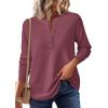 imagePRETTYGARDEN Womens Long Sleeve Waffle Knit Shirts 2025 Fall Casual Button Up Henley V Neck Tunic Tops Loose Fit Basic TeesMauve