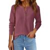 imagePRETTYGARDEN Womens Long Sleeve Waffle Knit Shirts 2025 Fall Casual Button Up Henley V Neck Tunic Tops Loose Fit Basic TeesMauve