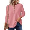 imagePRETTYGARDEN Womens Long Sleeve Waffle Knit Shirts 2025 Fall Casual Button Up Henley V Neck Tunic Tops Loose Fit Basic TeesPink