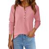 imagePRETTYGARDEN Womens Long Sleeve Waffle Knit Shirts 2025 Fall Casual Button Up Henley V Neck Tunic Tops Loose Fit Basic TeesPink