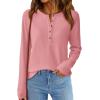 imagePRETTYGARDEN Womens Long Sleeve Waffle Knit Shirts 2025 Fall Casual Button Up Henley V Neck Tunic Tops Loose Fit Basic TeesPink