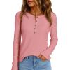 imagePRETTYGARDEN Womens Long Sleeve Waffle Knit Shirts 2025 Fall Casual Button Up Henley V Neck Tunic Tops Loose Fit Basic TeesPink