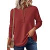 imagePRETTYGARDEN Womens Long Sleeve Waffle Knit Shirts 2025 Fall Casual Button Up Henley V Neck Tunic Tops Loose Fit Basic TeesRust