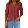 imagePRETTYGARDEN Womens Long Sleeve Waffle Knit Shirts 2025 Fall Casual Button Up Henley V Neck Tunic Tops Loose Fit Basic TeesRust