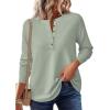 imagePRETTYGARDEN Womens Long Sleeve Waffle Knit Shirts 2025 Fall Casual Button Up Henley V Neck Tunic Tops Loose Fit Basic TeesSage Green