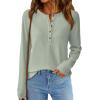 imagePRETTYGARDEN Womens Long Sleeve Waffle Knit Shirts 2025 Fall Casual Button Up Henley V Neck Tunic Tops Loose Fit Basic TeesSage Green