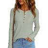 imagePRETTYGARDEN Womens Long Sleeve Waffle Knit Shirts 2025 Fall Casual Button Up Henley V Neck Tunic Tops Loose Fit Basic TeesSage Green