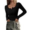imagePRETTYGARDEN Womens 2025 Fall Long Sleeve Henley T Shirts Button Ribbed Knit Slim Fit Basic Tops Blouse Casual OutfitsBlack