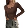 imagePRETTYGARDEN Womens 2025 Fall Long Sleeve Henley T Shirts Button Ribbed Knit Slim Fit Basic Tops Blouse Casual OutfitsCoffee