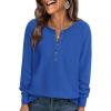 imagePRETTYGARDEN Womens Long Sleeve Waffle Knit Shirts 2025 Fall Casual Button Up Henley V Neck Tunic Tops Loose Fit Basic TeesBlue