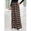 imagePRETTYGARDEN Casual Womens Pants 2025 Elastic Waist Palazzo Long Pajama Wide Leg Trousers Knit Fall Outfits with PocketsPlaid Brown