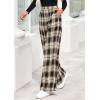 imagePRETTYGARDEN Casual Womens Pants 2025 Elastic Waist Palazzo Long Pajama Wide Leg Trousers Knit Fall Outfits with PocketsPlaid Brown Apricot