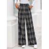 imagePRETTYGARDEN Casual Womens Pants 2025 Elastic Waist Palazzo Long Pajama Wide Leg Trousers Knit Fall Outfits with PocketsPlaid Navy