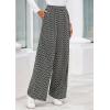 imagePRETTYGARDEN Casual Womens Pants 2025 Elastic Waist Palazzo Long Pajama Wide Leg Trousers Knit Fall Outfits with PocketsStriped Black