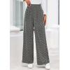 imagePRETTYGARDEN Casual Womens Pants 2025 Elastic Waist Palazzo Long Pajama Wide Leg Trousers Knit Fall Outfits with PocketsStriped Black