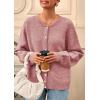 imagePRETTYGARDEN Fall Long Sleeve Cardigans for Women Trendy 2025 Lightweight Button Down Crewneck Loose Knit Sweater ClothesGrey Pink