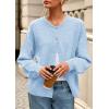 imagePRETTYGARDEN Fall Long Sleeve Cardigans for Women Trendy 2025 Lightweight Button Down Crewneck Loose Knit Sweater ClothesLight Blue