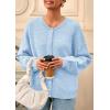 imagePRETTYGARDEN Fall Long Sleeve Cardigans for Women Trendy 2025 Lightweight Button Down Crewneck Loose Knit Sweater ClothesLight Blue