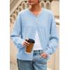 imagePRETTYGARDEN Fall Long Sleeve Cardigans for Women Trendy 2025 Lightweight Button Down Crewneck Loose Knit Sweater ClothesLight Blue