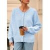 imagePRETTYGARDEN Fall Long Sleeve Cardigans for Women Trendy 2025 Lightweight Button Down Crewneck Loose Knit Sweater ClothesLight Blue
