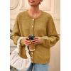 imagePRETTYGARDEN Fall Long Sleeve Cardigans for Women Trendy 2025 Lightweight Button Down Crewneck Loose Knit Sweater ClothesYellow
