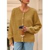 imagePRETTYGARDEN Fall Long Sleeve Cardigans for Women Trendy 2025 Lightweight Button Down Crewneck Loose Knit Sweater ClothesYellow
