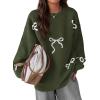 imagePRETTYGARDEN Fall Long Sleeve Pullover Sweaters for Women 2025 Trendy Crewneck Casual Cute Bow Chunky Knit Oversized SweaterArmy Green