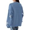 imagePRETTYGARDEN Fall Long Sleeve Pullover Sweaters for Women 2025 Trendy Crewneck Casual Cute Bow Chunky Knit Oversized SweaterBlue Grey