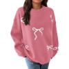 imagePRETTYGARDEN Fall Long Sleeve Pullover Sweaters for Women 2025 Trendy Crewneck Casual Cute Bow Chunky Knit Oversized SweaterDusty Pink