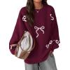 imagePRETTYGARDEN Fall Long Sleeve Pullover Sweaters for Women 2025 Trendy Crewneck Casual Cute Bow Chunky Knit Oversized SweaterWine Red