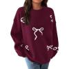 imagePRETTYGARDEN Fall Long Sleeve Pullover Sweaters for Women 2025 Trendy Crewneck Casual Cute Bow Chunky Knit Oversized SweaterWine Red