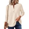 imagePRETTYGARDEN Women Long Sleeve Waffle Knit Shirts 2025 Fall Casual Button V Neck Loose Henley Tops Basic Tees Winter ClothesBeige