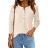 imagePRETTYGARDEN Women Long Sleeve Waffle Knit Shirts 2025 Fall Casual Button V Neck Loose Henley Tops Basic Tees Winter ClothesBeige