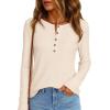 imagePRETTYGARDEN Women Long Sleeve Waffle Knit Shirts 2025 Fall Casual Button V Neck Loose Henley Tops Basic Tees Winter ClothesBeige