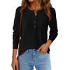 imagePRETTYGARDEN Women Long Sleeve Waffle Knit Shirts 2025 Fall Casual Button V Neck Loose Henley Tops Basic Tees Winter ClothesBlack