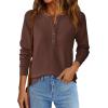 imagePRETTYGARDEN Women Long Sleeve Waffle Knit Shirts 2025 Fall Casual Button V Neck Loose Henley Tops Basic Tees Winter ClothesBrown