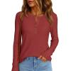 imagePRETTYGARDEN Women Long Sleeve Waffle Knit Shirts 2025 Fall Casual Button V Neck Loose Henley Tops Basic Tees Winter ClothesRust