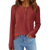 imagePRETTYGARDEN Women Long Sleeve Waffle Knit Shirts 2025 Fall Casual Button V Neck Loose Henley Tops Basic Tees Winter ClothesRust