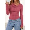 imagePRETTYGARDEN Womens Long Sleeve Cowl Neck Ribbed Knit Fall Shirts Slim Fit Ruched Going Out Crop Tops Basic TShirtsBean Paste Red