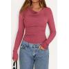 imagePRETTYGARDEN Womens Long Sleeve Cowl Neck Ribbed Knit Fall Shirts Slim Fit Ruched Going Out Crop Tops Basic TShirtsBean Paste Red