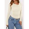 imagePRETTYGARDEN Womens Long Sleeve Cowl Neck Ribbed Knit Fall Shirts Slim Fit Ruched Going Out Crop Tops Basic TShirtsBeige