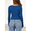 imagePRETTYGARDEN Womens Long Sleeve Cowl Neck Ribbed Knit Fall Shirts Slim Fit Ruched Going Out Crop Tops Basic TShirtsBlue